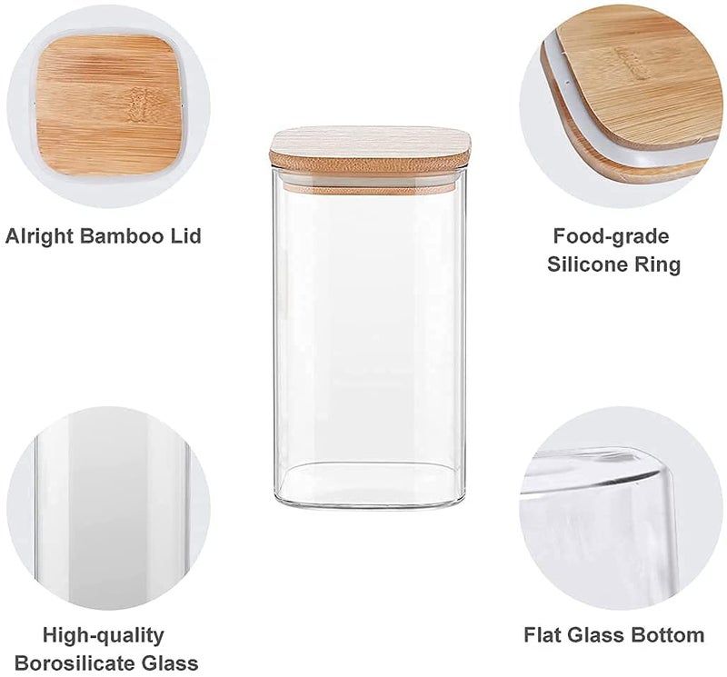 Macloom Square Glass Jars With Wood Lids Airtight And Stackable Storage Containers For Kitchen Pantry Bpa Free And Recyclable Canister For Food Cookies Coffee Pasta Sugar 3 Brown - Image 5