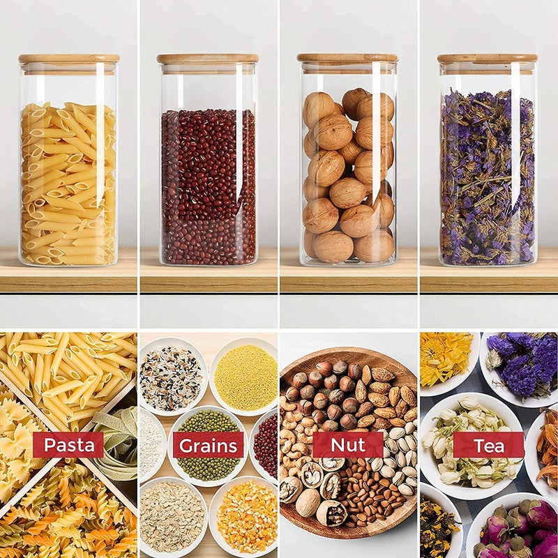 Macloom Square Glass Jars With Wood Lids Airtight And Stackable Storage Containers For Kitchen Pantry Bpa Free And Recyclable Canister For Food Cookies Coffee Pasta Sugar 3 Brown - Image 3