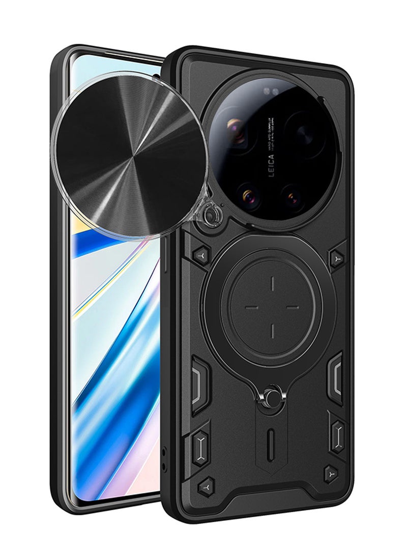 غطاء هاتف لـ Xiaomi 17 Ultra 5G مع غطاء للكاميرا وحامل حلقي، وحامل سيارة مغناطيسي متوافق، وغطاء واقي صلب من الخلف وحواف ناعمة مقاوم للصدمات - Image 1