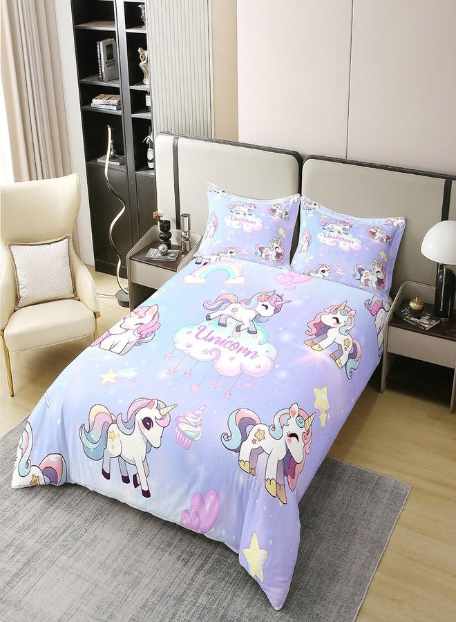 Homewish Cartoon Unicorn 100% Cotton Duvet Cover Twin Size Cute Animal Clouds Colorful Rainbow Decor Bedding Set for Kids Girls Teens Blue Purple Tie Dye Dreamy Comforter Cover with 1 Pillowcase(No Comforter) - Image 3