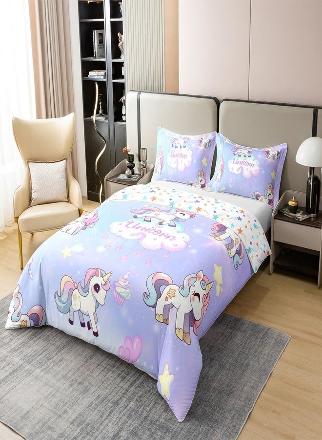 Homewish Cartoon Unicorn 100% Cotton Duvet Cover Twin Size Cute Animal Clouds Colorful Rainbow Decor Bedding Set for Kids Girls Teens Blue Purple Tie Dye Dreamy Comforter Cover with 1 Pillowcase(No Comforter) - Image 2