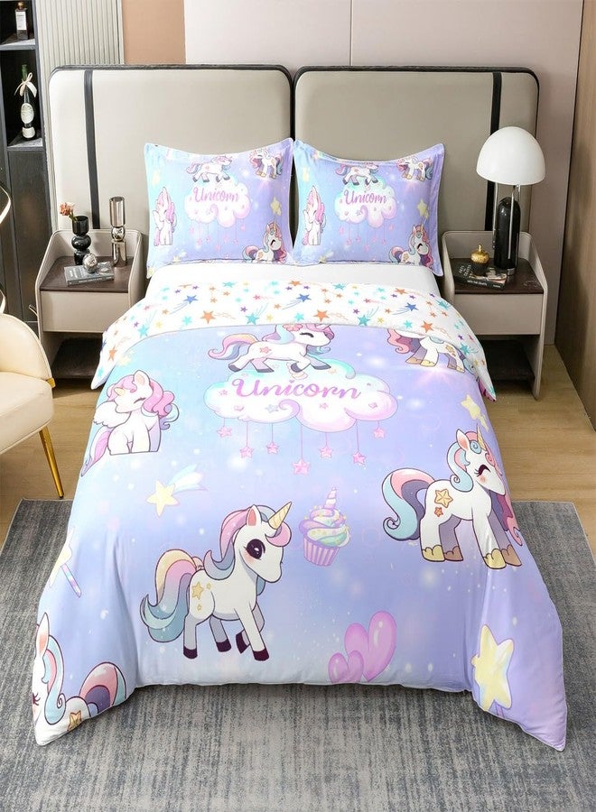 Homewish Cartoon Unicorn 100% Cotton Duvet Cover Twin Size Cute Animal Clouds Colorful Rainbow Decor Bedding Set for Kids Girls Teens Blue Purple Tie Dye Dreamy Comforter Cover with 1 Pillowcase(No Comforter) - Image 1