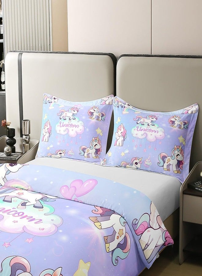 Homewish Cartoon Unicorn 100% Cotton Duvet Cover Twin Size Cute Animal Clouds Colorful Rainbow Decor Bedding Set for Kids Girls Teens Blue Purple Tie Dye Dreamy Comforter Cover with 1 Pillowcase(No Comforter) - Image 4