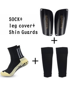Laseta 3 Pairs foot ball sock set (1Sock +1 Pair Of Calf Guard Socks+ 1 Pair Of Football Shin Guards),Free Size,Black 