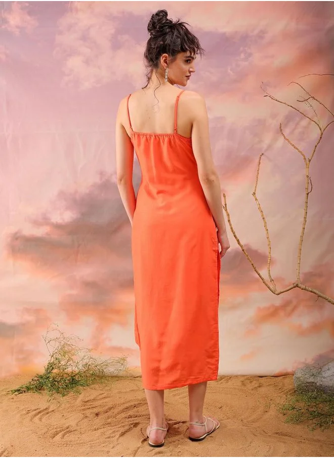 Freehand Women Flared Casual Solid Ruffle Dress