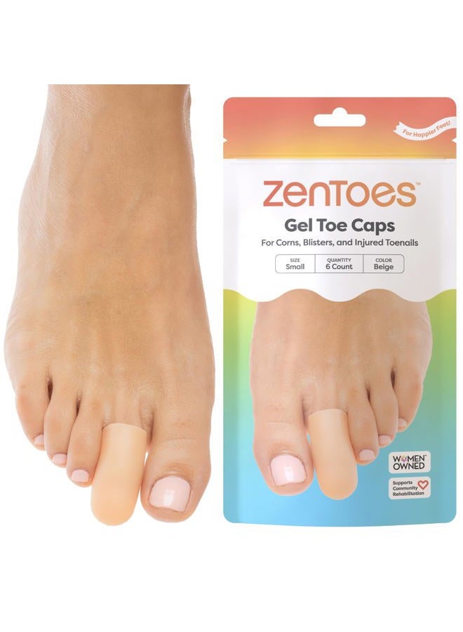 Zentoes 6 عبوات من غطاء أصابع القدم الجل وواقي - وسائد لحماية الأصابع وتوفير الراحة من فقدان أو انغراس أظافر القدم، البثور (صغير، بيج) - Image 1