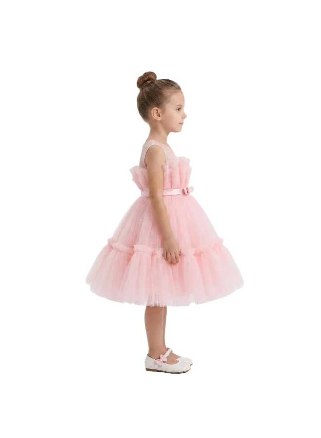 Bidani Girls Ruffle Party Dress with Satin Bow - Blush Pink