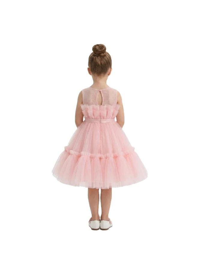 Bidani  Girls Ruffle Party Dress with Satin Bow - Blush Pink for Women | Best Price UAE