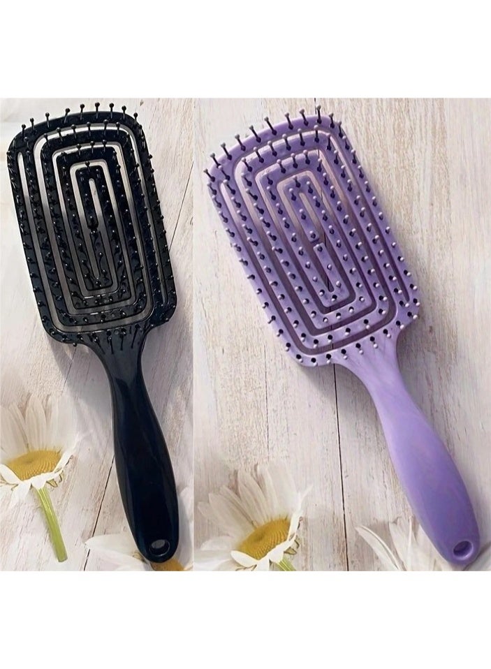 Ucanbe 2pcs Volumizing Curved Vent Hair Brush Set – Purple & Black Anti-Static Styling Brushes for Long Hair, Hollow Rib Design - Image 2