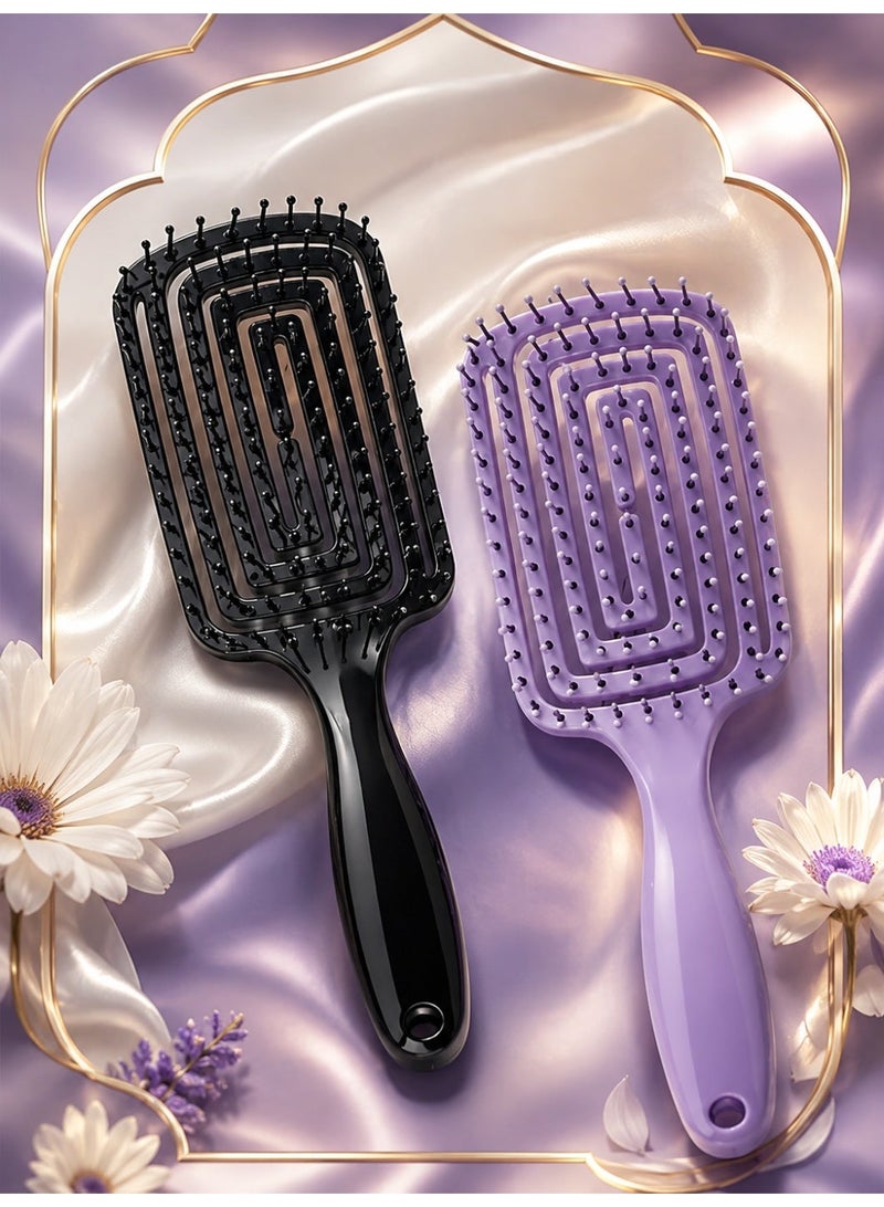 Ucanbe 2pcs Volumizing Curved Vent Hair Brush Set – Purple & Black Anti-Static Styling Brushes for Long Hair, Hollow Rib Design - Image 1
