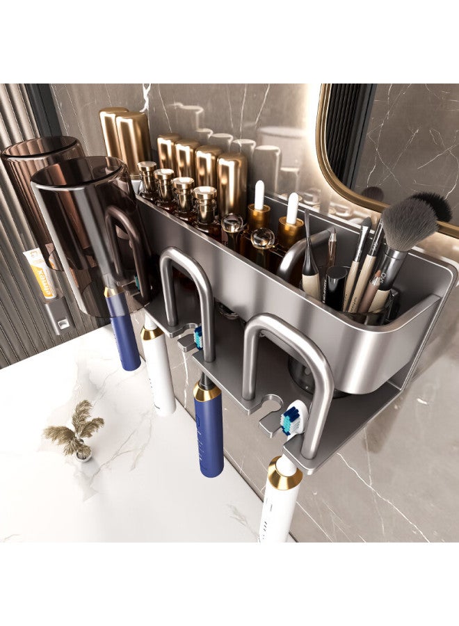 Baihan Toothbrush Holder, Bathroom No-drilling Mouthwash Cup, Toothbrush Cup Wall-mounted Bathroom Electric Toothbrush Space Aluminum Rack - Image 4