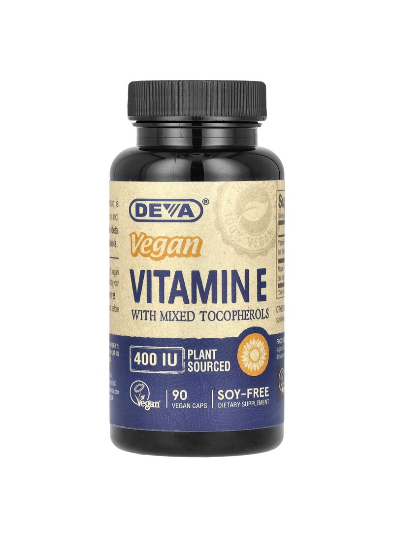 Deva Vegan Vitamin E with Mixed Tocopherols, 400 IU, 90 Vegan Caps