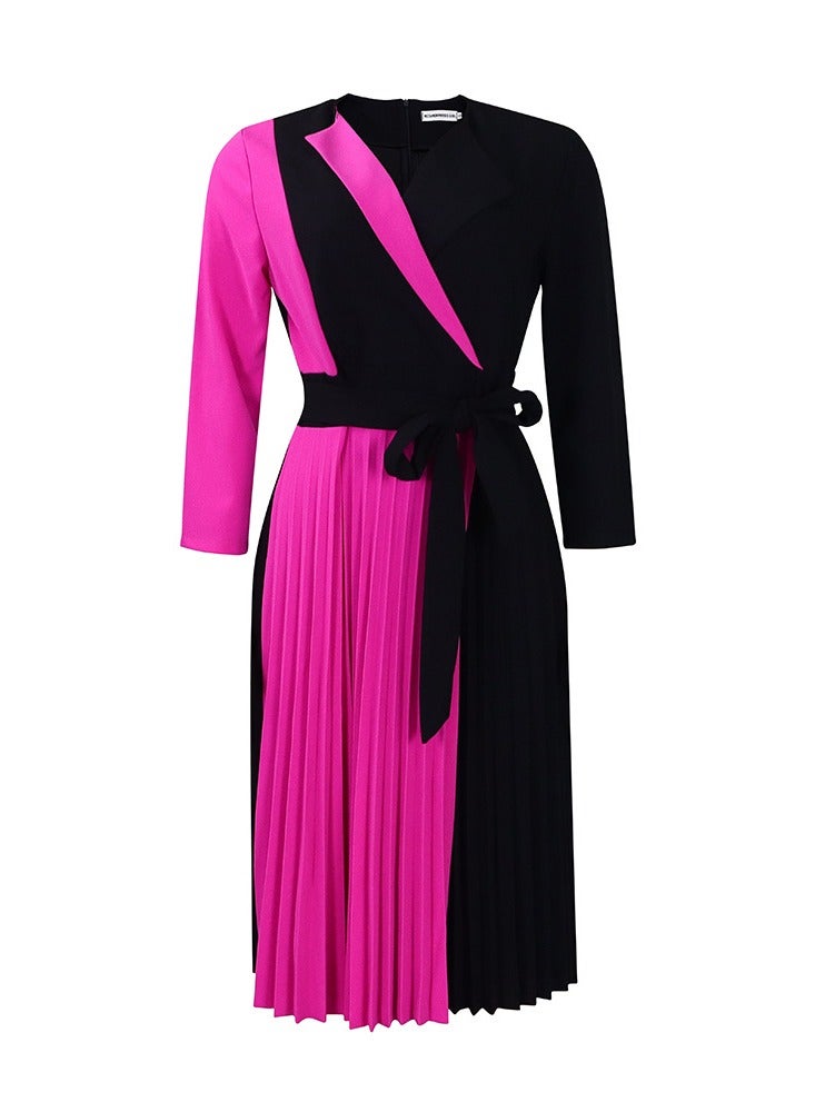 Shougu New Fashionable Temperament Color Matching Lace Up Pleated Suit Style Jacket Dress - Image 1