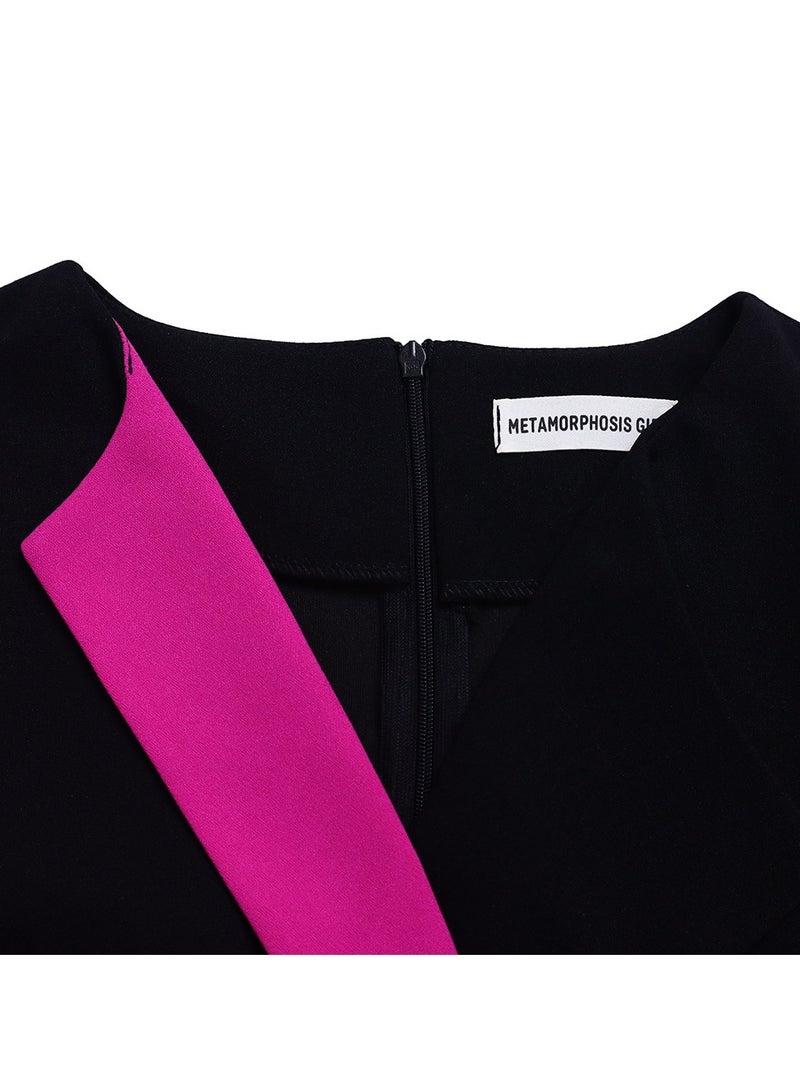 Shougu New Fashionable Temperament Color Matching Lace Up Pleated Suit Style Jacket Dress - Image 2