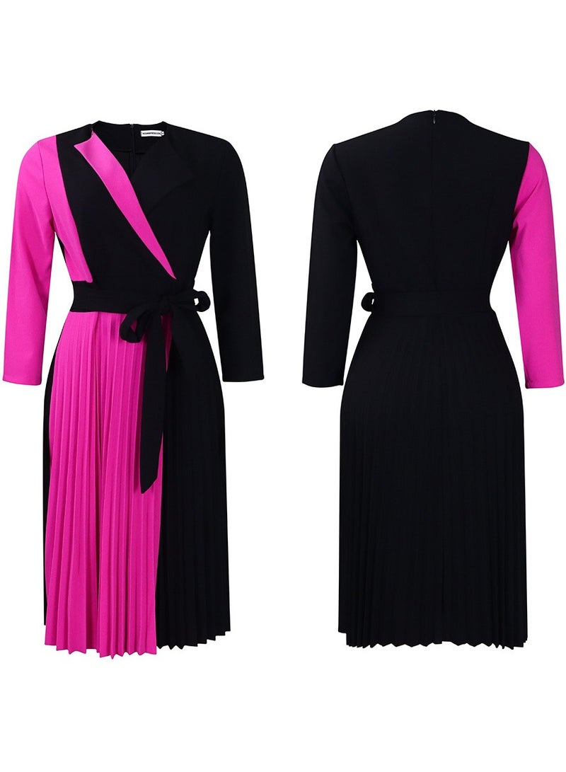 Shougu New Fashionable Temperament Color Matching Lace Up Pleated Suit Style Jacket Dress - Image 3