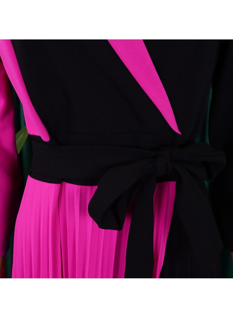 Shougu New Fashionable Temperament Color Matching Lace Up Pleated Suit Style Jacket Dress - Image 4