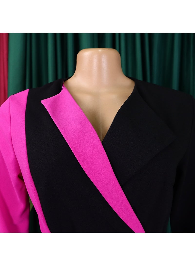 Shougu New Fashionable Temperament Color Matching Lace Up Pleated Suit Style Jacket Dress - Image 5