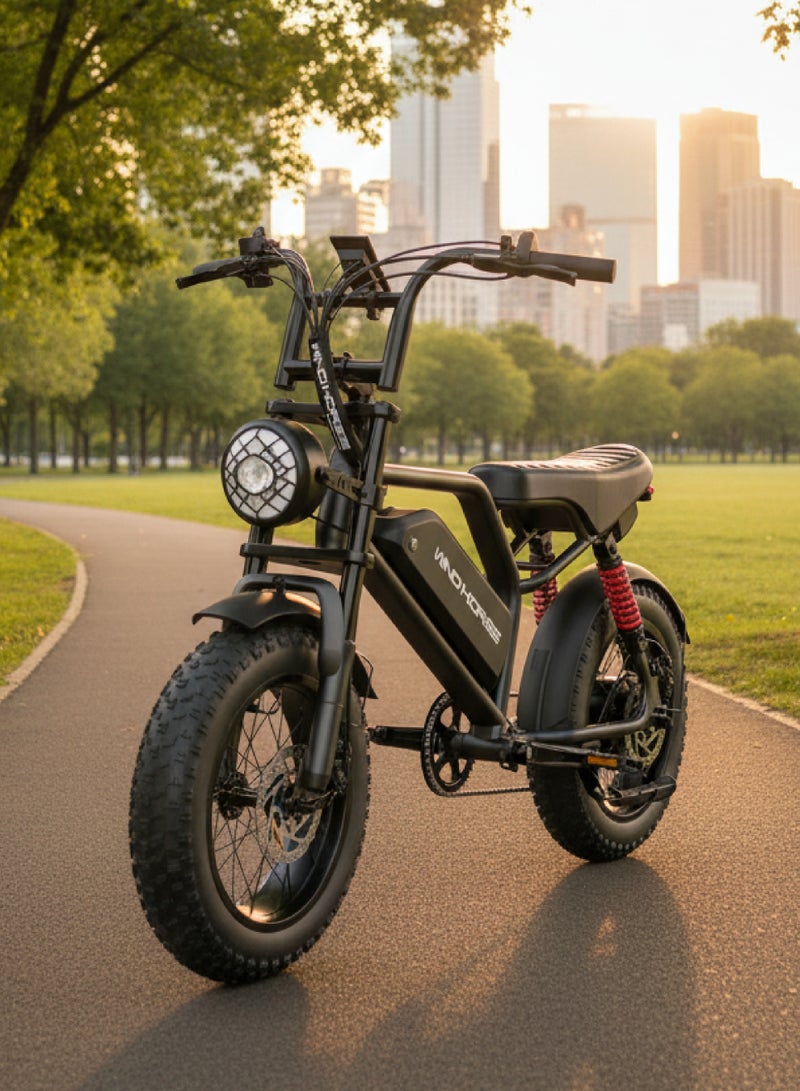 ويندهورس دراجة كهربائية V8 Mini محرك 750 واط بطارية 48V 15.6Ah مدى يصل إلى 60 كم فرامل قرصية أمامية وخلفية نظام تعليق مزدوج 3 سرعات سماعة بلوتوث للجنسين - Image 5