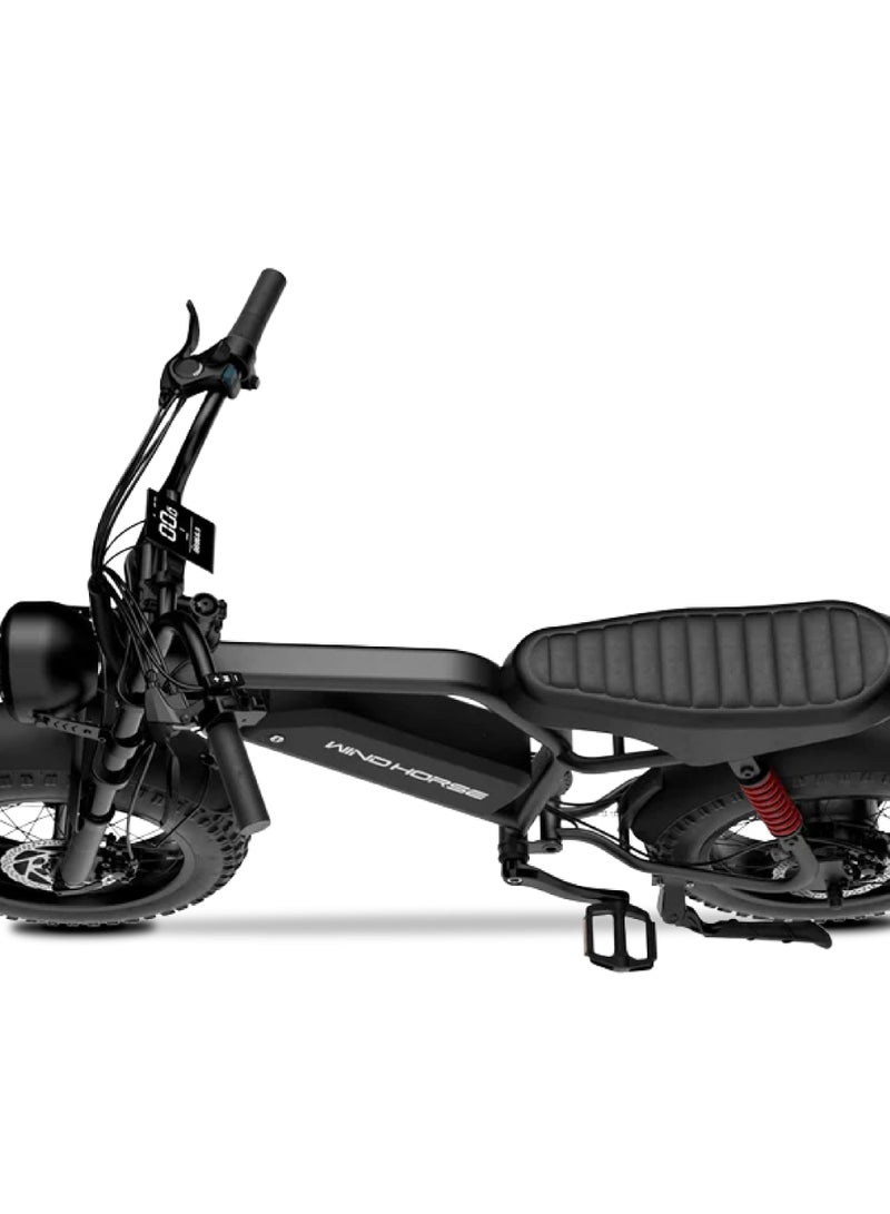 ويندهورس دراجة كهربائية V8 Mini محرك 750 واط بطارية 48V 15.6Ah مدى يصل إلى 60 كم فرامل قرصية أمامية وخلفية نظام تعليق مزدوج 3 سرعات سماعة بلوتوث للجنسين - Image 4
