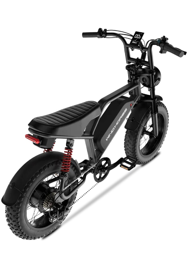 ويندهورس دراجة كهربائية V8 Mini محرك 750 واط بطارية 48V 15.6Ah مدى يصل إلى 60 كم فرامل قرصية أمامية وخلفية نظام تعليق مزدوج 3 سرعات سماعة بلوتوث للجنسين - Image 2