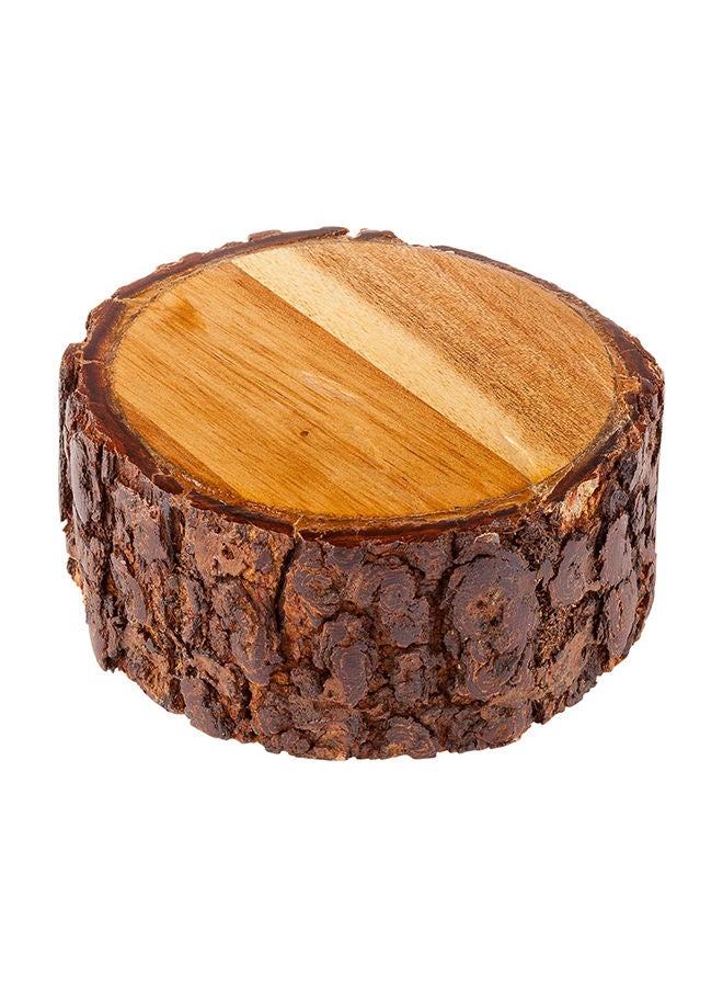 Restaurantware 4 Inch x 2 Inch Rustic Riser For Displays, 1 Small Wood Display Riser - Varnished With Bark Edges, Hollowed Bottom, Acacia Tree Stump Display Stand, For Appetizers, Desserts, Snacks - Image 4