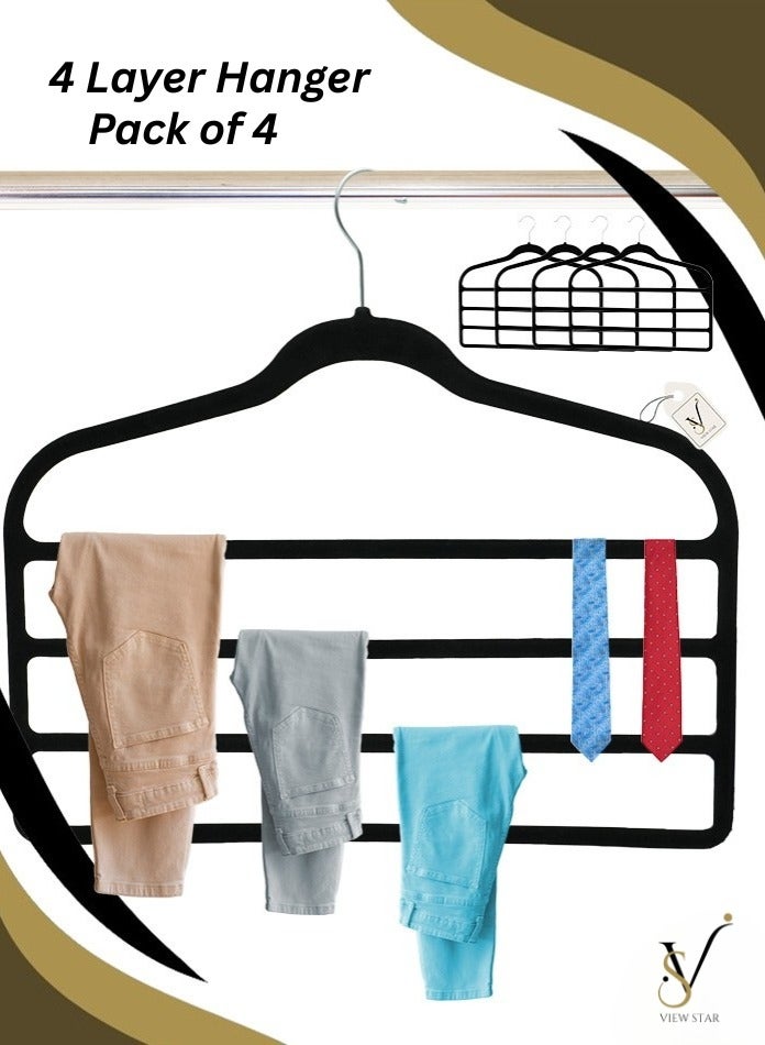 فيوستار علاقة بنطلونات متعددة الطبقات من Viewstar - منظم علاقات ملابس مانع للانزلاق من 4 طبقات مع خطاف - علاقة موفرة للمساحة للسراويل والأوشحة والربطات والجينز - مثالية لخزانة الملابس وحامل خزانة الملابس - Image 1