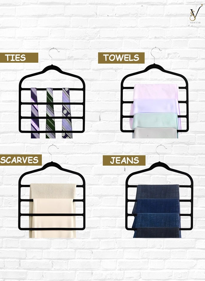 فيوستار علاقة بنطلونات متعددة الطبقات من Viewstar - منظم علاقات ملابس مانع للانزلاق من 4 طبقات مع خطاف - علاقة موفرة للمساحة للسراويل والأوشحة والربطات والجينز - مثالية لخزانة الملابس وحامل خزانة الملابس - Image 3