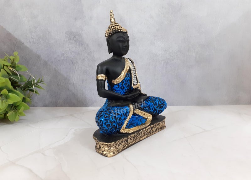 AFTERSTITCH Gautam Buddha Statue for Home Decor Big Size Idols Living Room Door Entrance Decoration Items Decorative Showpiece Figurine, Resin, Black, Blue, 18x12x6 cm - Image 3