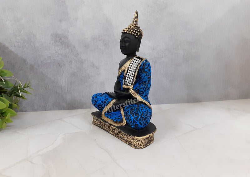 AFTERSTITCH Gautam Buddha Statue for Home Decor Big Size Idols Living Room Door Entrance Decoration Items Decorative Showpiece Figurine, Resin, Black, Blue, 18x12x6 cm - Image 5