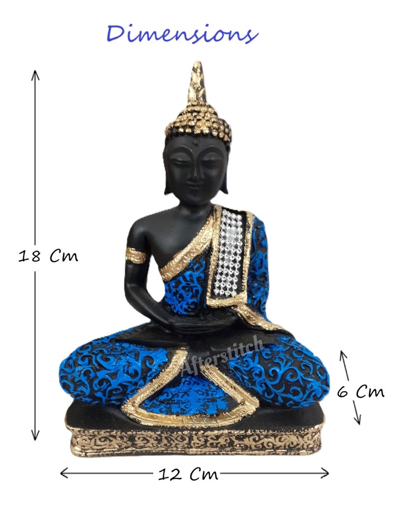 AFTERSTITCH Gautam Buddha Statue for Home Decor Big Size Idols Living Room Door Entrance Decoration Items Decorative Showpiece Figurine, Resin, Black, Blue, 18x12x6 cm - Image 4