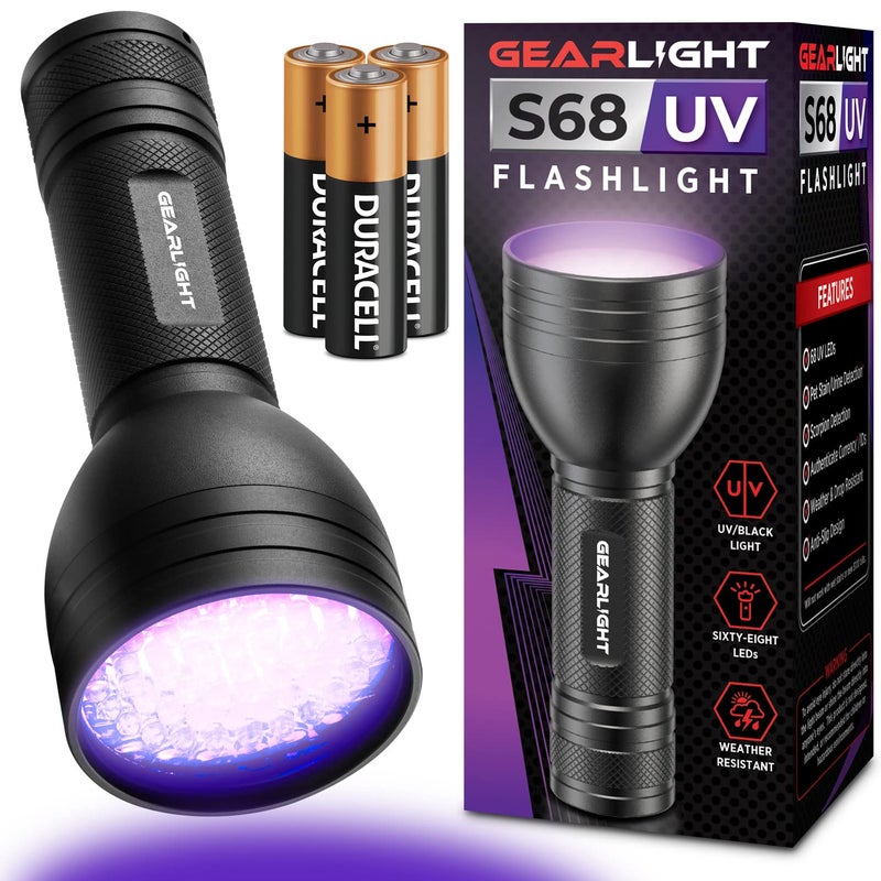 GearLight UV Flashlight Black Light from 68 LED Blacklight Flashlight Dog/Cat Pet Urine Detector, Scorpion, Bed Bug, Resin Curing, Dog Stain, and Carpet Odor Eliminator Remover, ID Checking_XR68 - Image 1