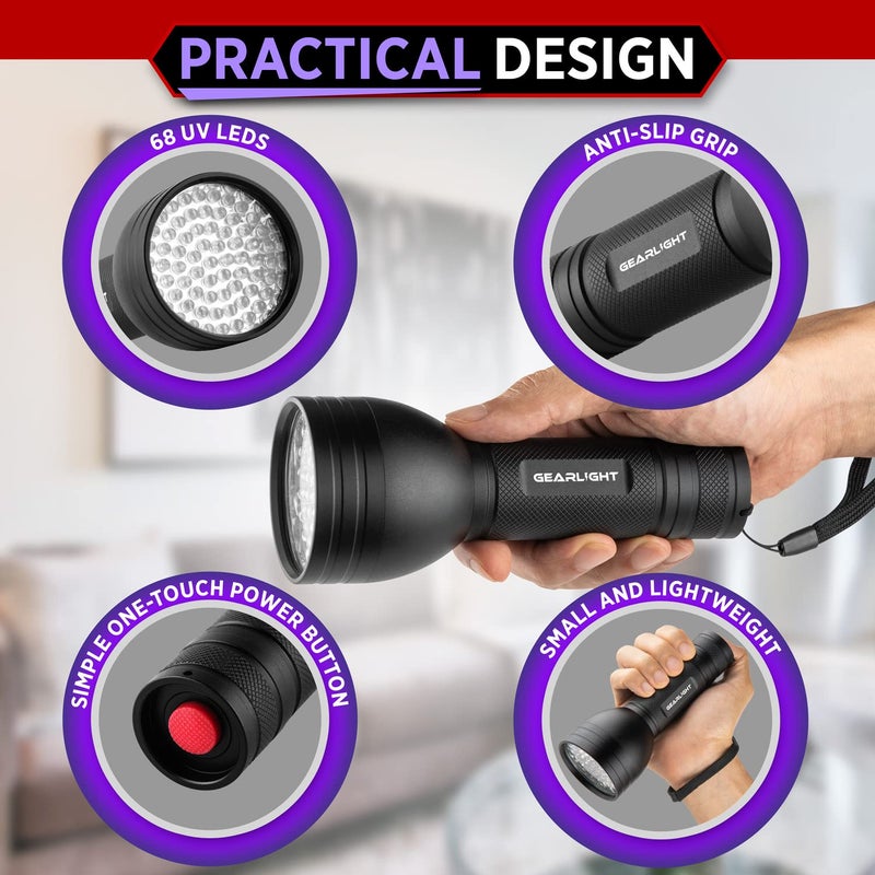GearLight UV Flashlight Black Light from 68 LED Blacklight Flashlight Dog/Cat Pet Urine Detector, Scorpion, Bed Bug, Resin Curing, Dog Stain, and Carpet Odor Eliminator Remover, ID Checking_XR68 - Image 2