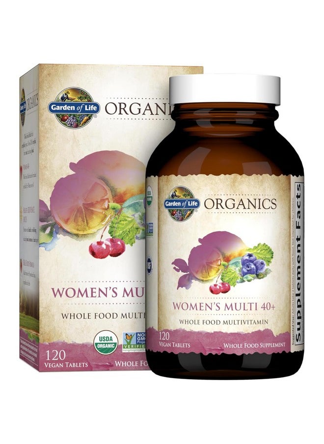 جاردن أوف لايف - فيتامينات Garden of Life Organics للنساء فوق سن الأربعين - 120 قرصًا، فيتامينات متعددة للنساء فوق سن الأربعين، فيتامينات نباتية للنساء فوق سن الأربعين، مزيج لدعم صحة الهرمونات والثدي، فيتامينات متعددة للنساء من الأطعمة الكاملة - Image 1