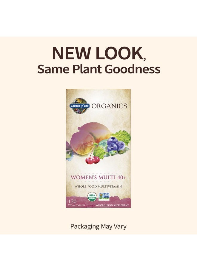 جاردن أوف لايف - فيتامينات Garden of Life Organics للنساء فوق سن الأربعين - 120 قرصًا، فيتامينات متعددة للنساء فوق سن الأربعين، فيتامينات نباتية للنساء فوق سن الأربعين، مزيج لدعم صحة الهرمونات والثدي، فيتامينات متعددة للنساء من الأطعمة الكاملة - Image 1