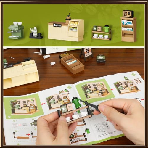 EP EXERCISE N PLAY نماذج مصغرة لمقهى مع إضاءة LED - اجعلها مقهى مصغر - مجموعة منزل مصغر للبالغين والمراهقين والمبتدئين لبناء مجموعات دمى مصغرة هدية للأصدقاء والهوايات - Image 5