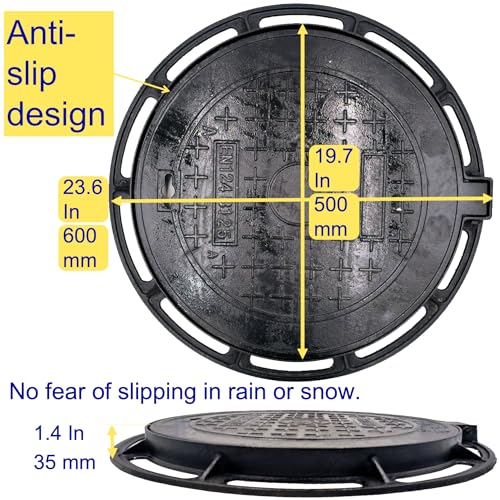 MOSINSBO 20 In Cast Iron Manhole Cover and Frame for 18" Corrugated Pipe, B Class 28100 lbs Heavy-Duty Driveway Septic Tank Lid with Base, Round Black Anti-Slip Inspection Well Cover (True 19.7" ID) - Image 2