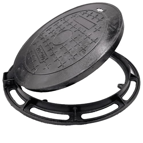 MOSINSBO 20 In Cast Iron Manhole Cover and Frame for 18" Corrugated Pipe, B Class 28100 lbs Heavy-Duty Driveway Septic Tank Lid with Base, Round Black Anti-Slip Inspection Well Cover (True 19.7" ID) - Image 1
