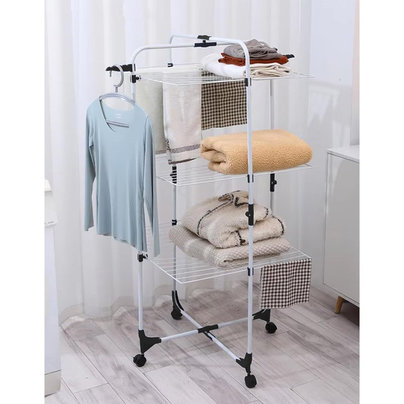 Lukzer Lukzer Premium 3 Tier Clothes Stand for Drying with Wheels Portable Layer Rack for Indoor Balcony Foldable Cloth Hanger 135x67cm  - Image 2