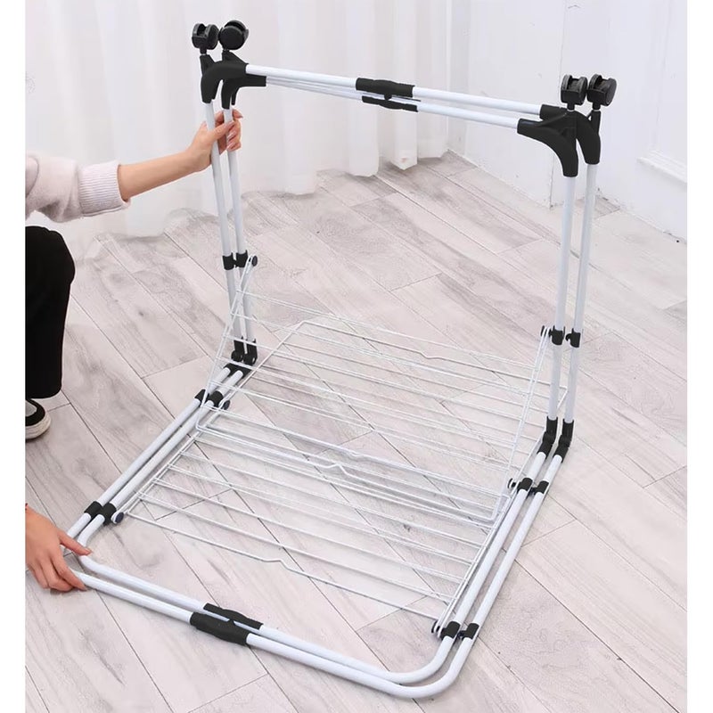 Lukzer Lukzer Premium 3 Tier Clothes Stand for Drying with Wheels Portable Layer Rack for Indoor Balcony Foldable Cloth Hanger 135x67cm  - Image 5