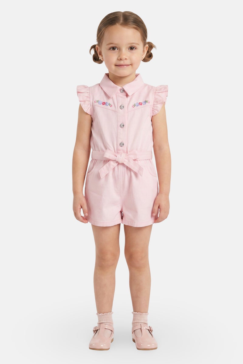 little lass Toddlers Girl 2 Pcs Embroidered Playsuit, Multicolor - Image 1