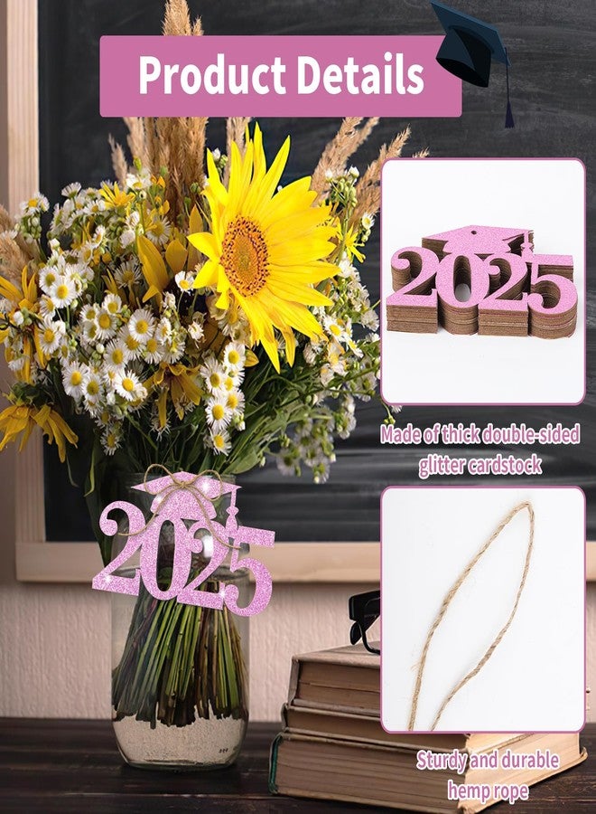 Eshwb 2025 Graduation Party Decorations Cutouts Tags, 24pack Pink Graduation Cap Decorations Class Of 2025 Decorations Confetti Glitter Grad Party 2025 Tags For Table Congrats Grad Decor - Image 3