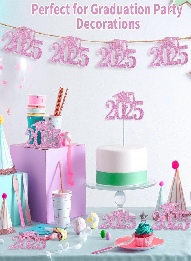 Eshwb 2025 Graduation Party Decorations Cutouts Tags, 24pack Pink Graduation Cap Decorations Class Of 2025 Decorations Confetti Glitter Grad Party 2025 Tags For Table Congrats Grad Decor - Image 5