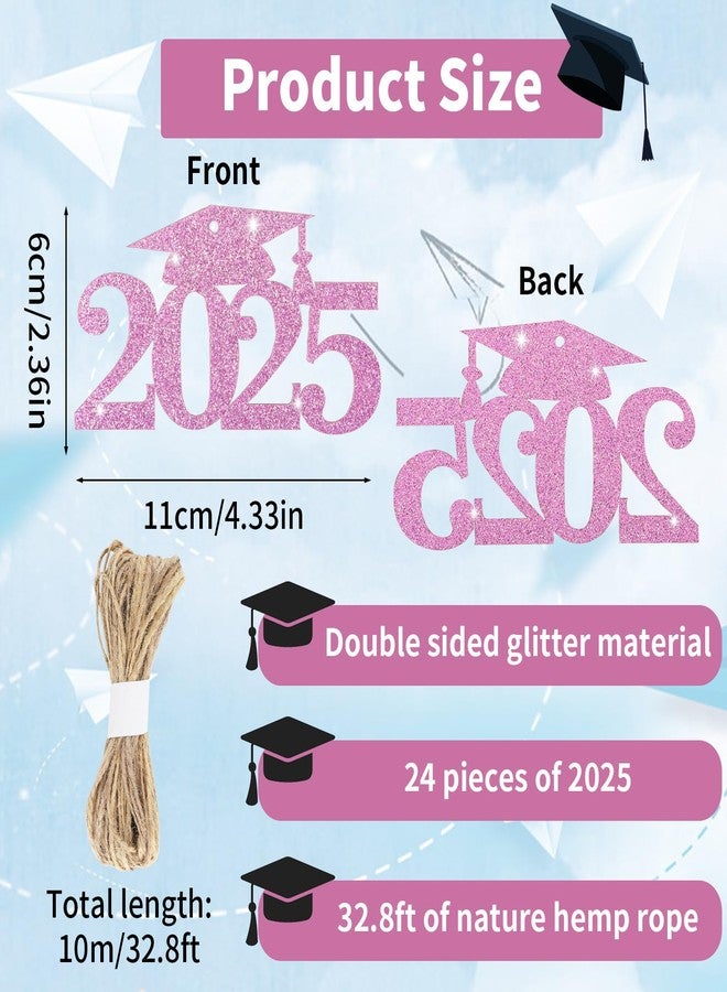 Eshwb 2025 Graduation Party Decorations Cutouts Tags, 24pack Pink Graduation Cap Decorations Class Of 2025 Decorations Confetti Glitter Grad Party 2025 Tags For Table Congrats Grad Decor - Image 2