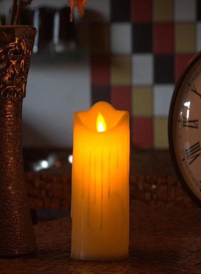 كرونوس شمعة عمودية متحركة من نوع Chronos LED - لون عاجي متقطر، بدون لهب، بدون دخان، وميض واقعي، ضوء أبيض دافئ لتزيين المنزل، ديوالي، وعيد الميلاد (6 بوصات) - Image 1