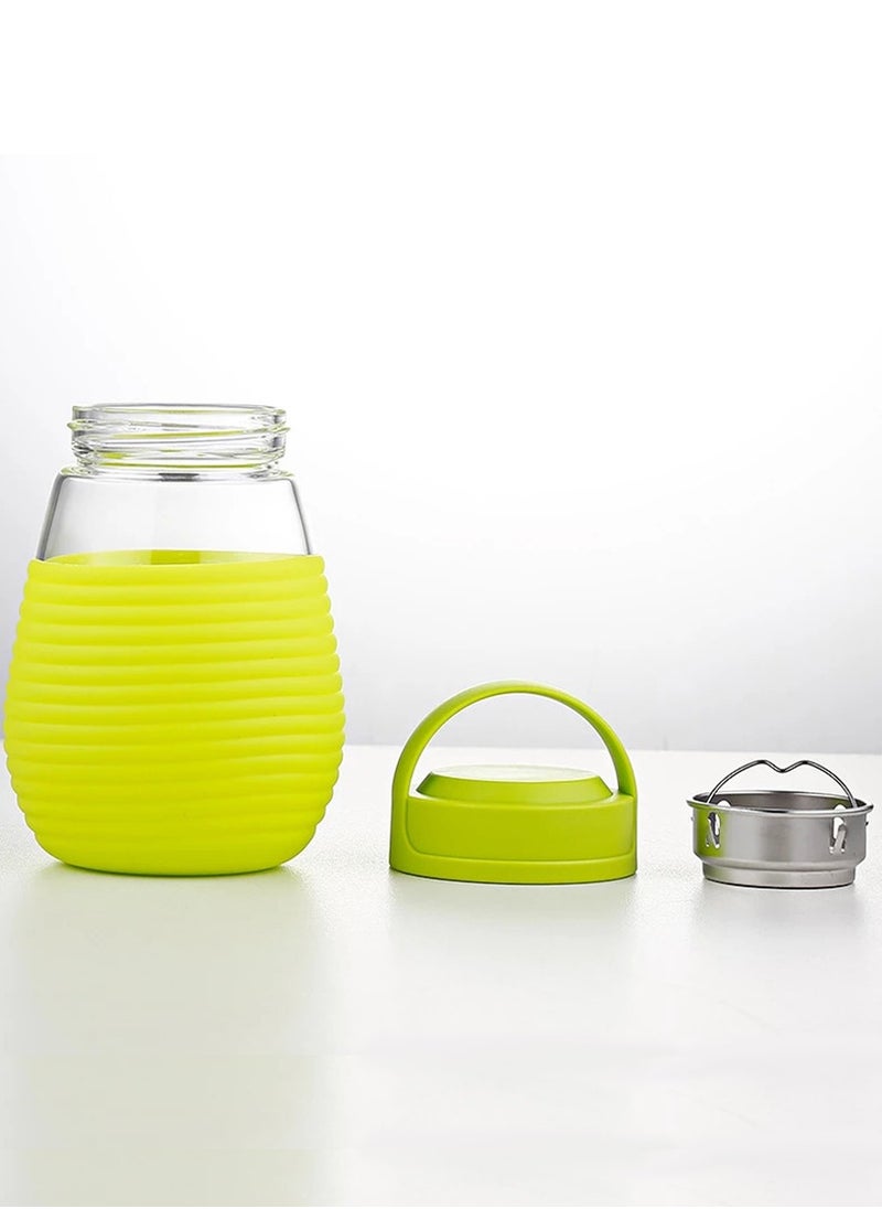 ISHWAZ - Cute Water Bottle With Silicone Case And Strainer - Fashion Design Portable Water Bottle - Ideal Glass Mug For Tea Coffee and Drinks, Stylish Shape and Classy Look - Image 1