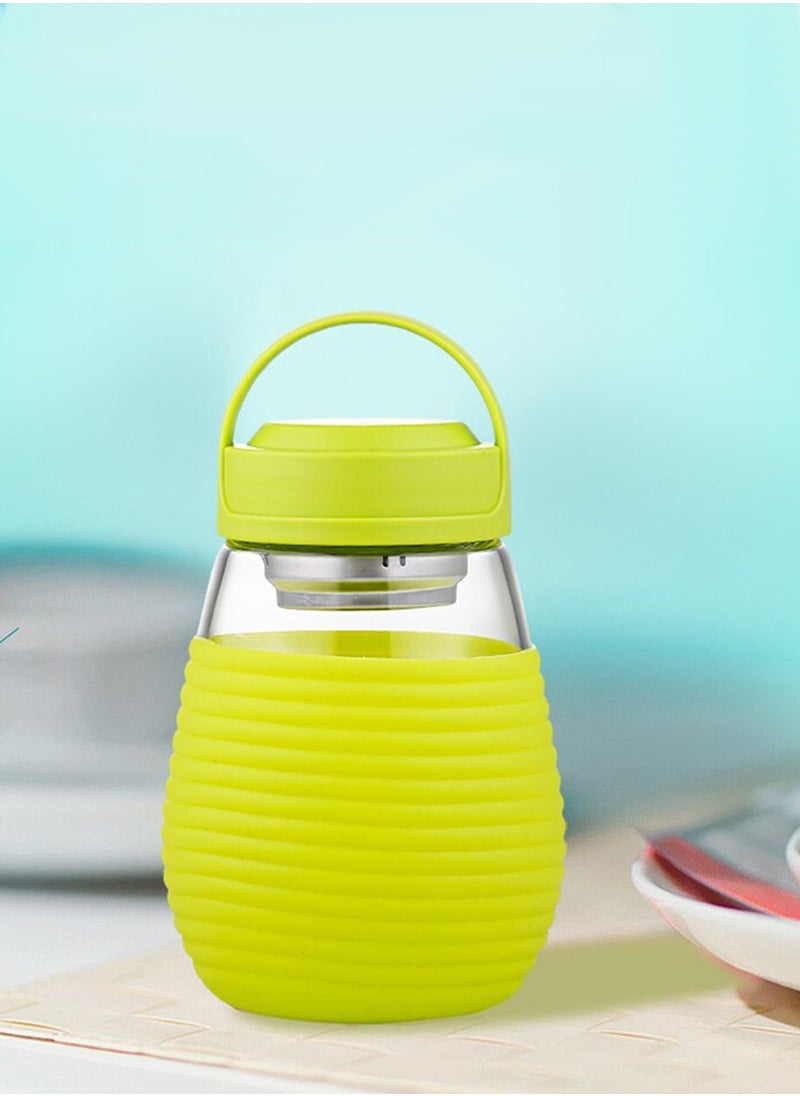 ISHWAZ - Cute Water Bottle With Silicone Case And Strainer - Fashion Design Portable Water Bottle - Ideal Glass Mug For Tea Coffee and Drinks, Stylish Shape and Classy Look - Image 1