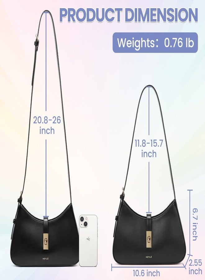 Keyli Shoulder Bag Purses for Women Fashion Waterproof Vegan Leather CrossBody Bags Small Cute Handbags Hobo Bags Satchels Purse Tote Bag with Adjustable Strap Black - Image 2