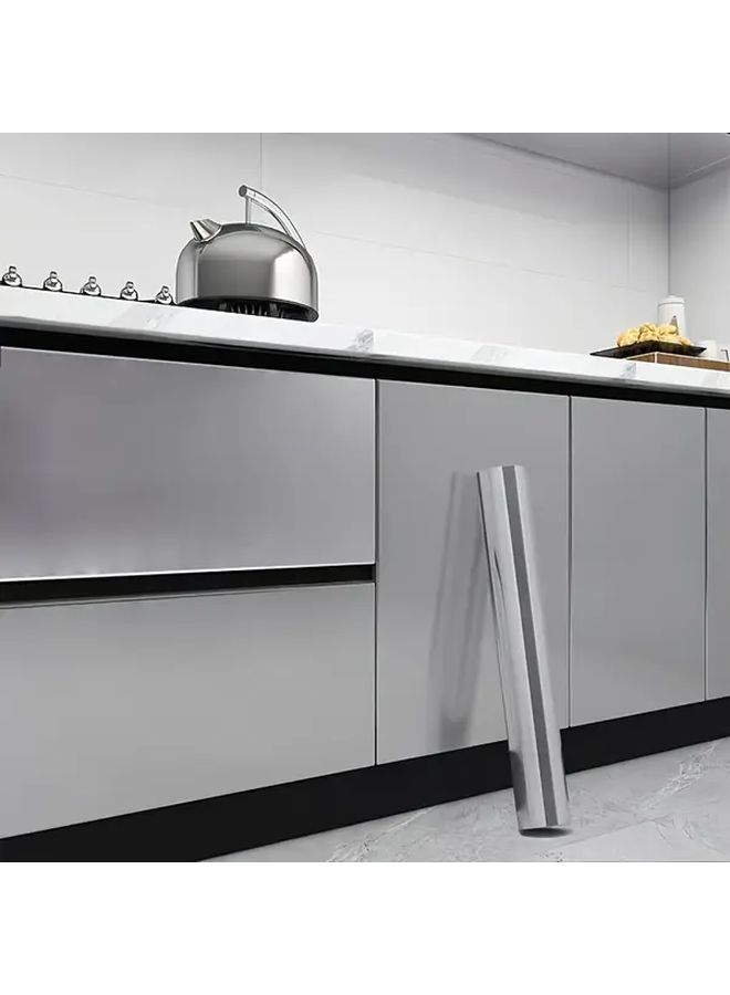 Extra Thick Waterproof Stainless Steel Wallpaper Silver Metal Film 393.7 Inch Long For Kitchen Backsplash - Image 2