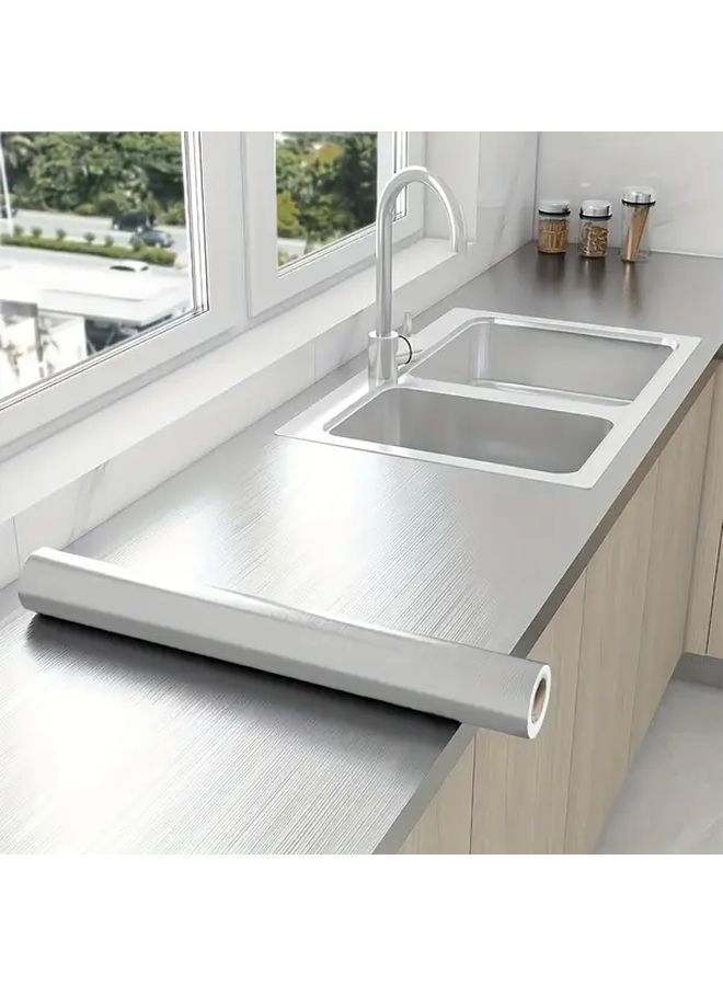 Extra Thick Waterproof Stainless Steel Wallpaper Silver Metal Film 393.7 Inch Long For Kitchen Backsplash - Image 5