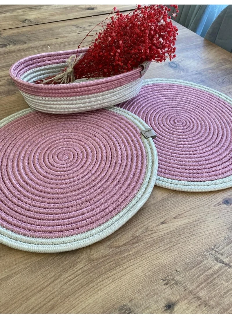 BDZ Deri BDZ Leather Jute Wicker American Service Plate and Basket 3 Pieces